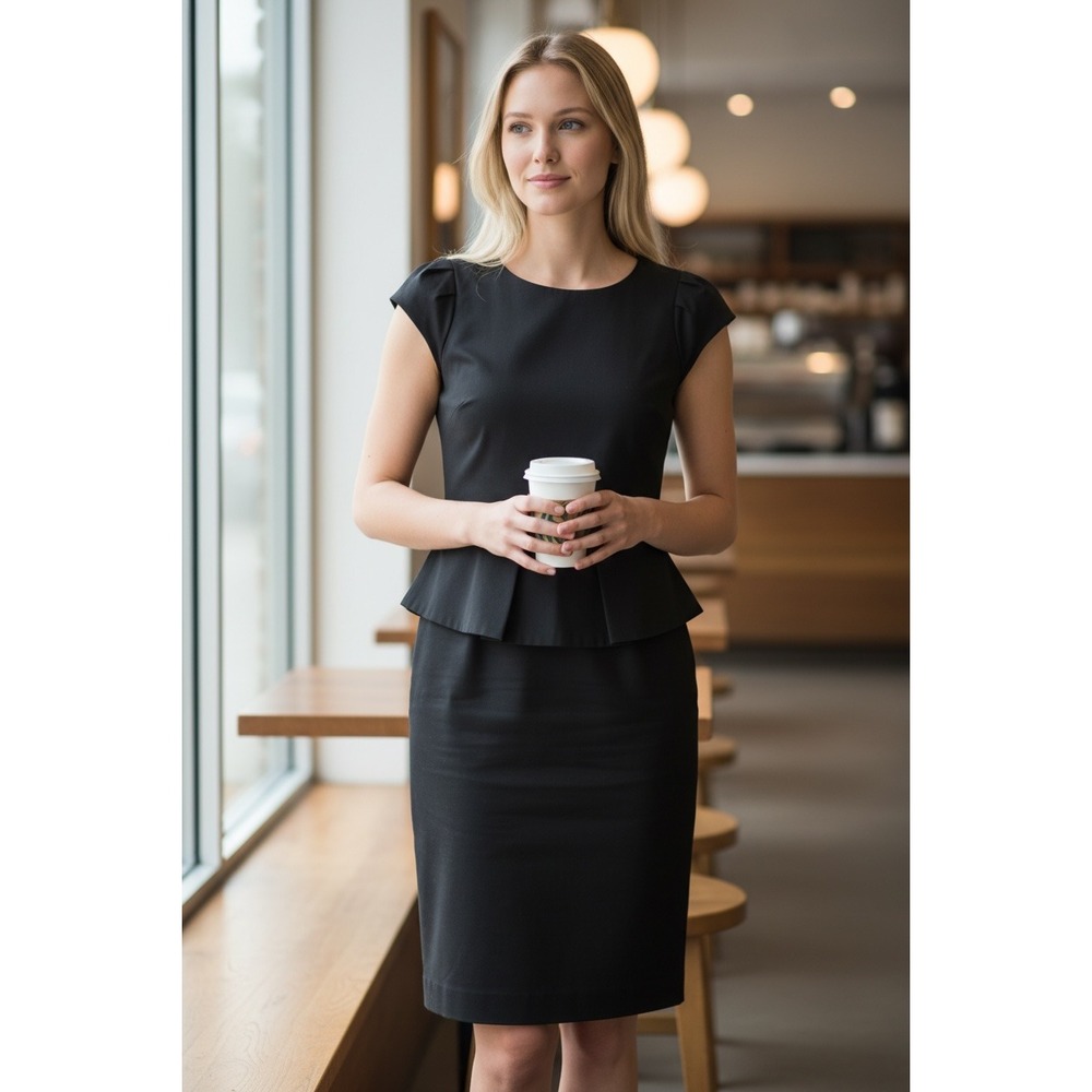 J Crew Peplum Dress Size 0 Stretch Wool Navy Sheath Classic Preppy - Picture 1 of 10